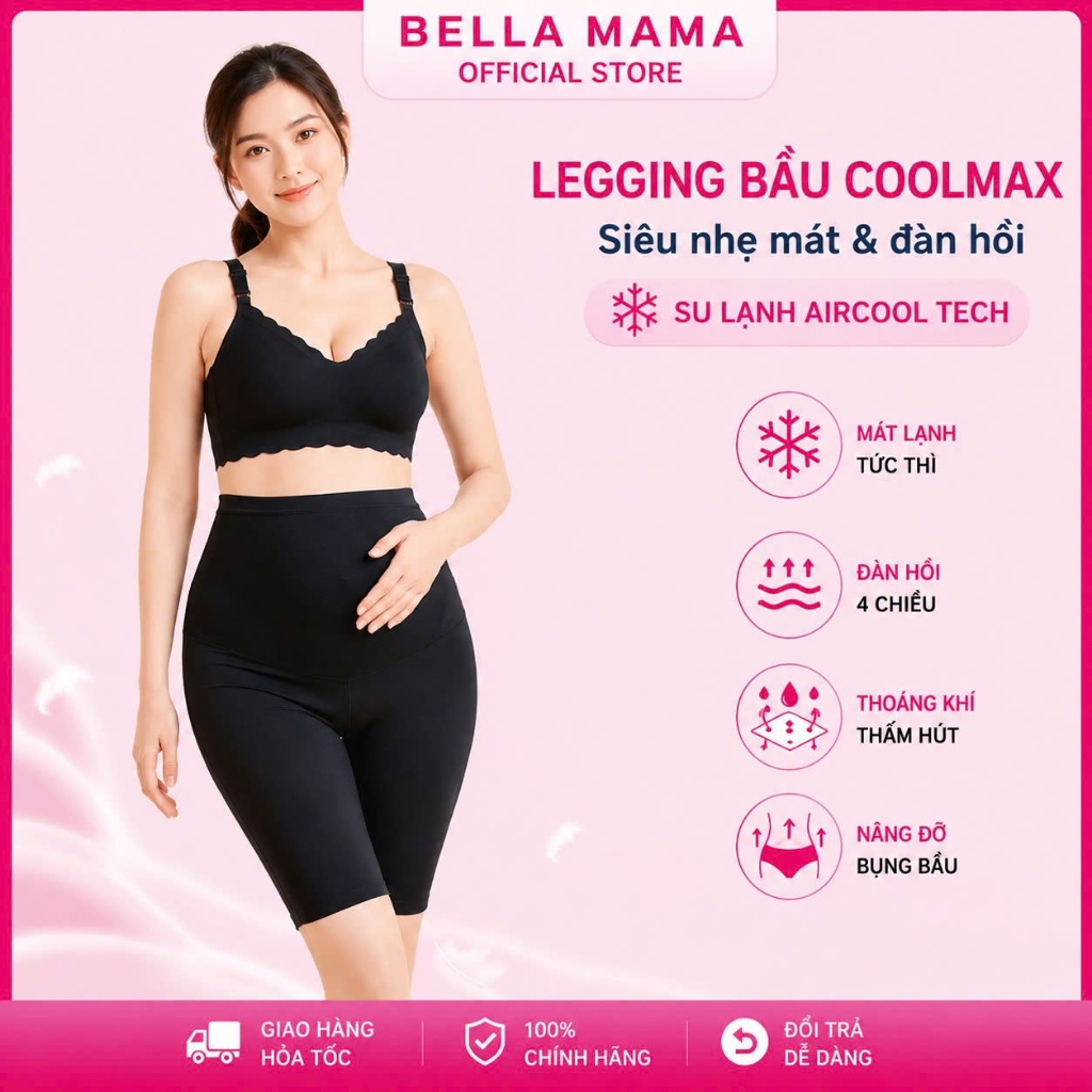 Quần Legging Bầu Lửng Bella Mama Su Lạnh Coolmax Co Giãn 4 Chiều Mặc Mát Mùa Hè QS21