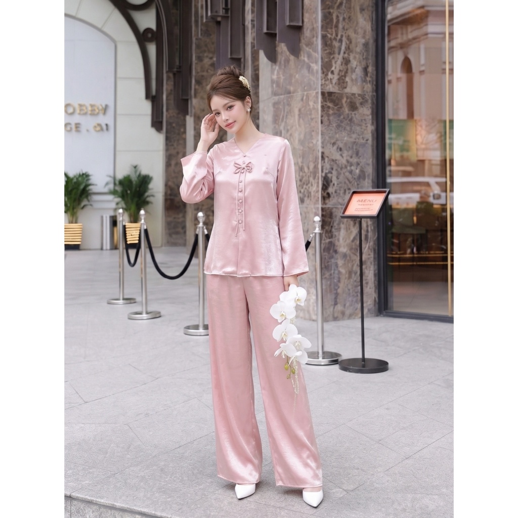 YM Concept Set Pháp Phục Phối Nút Bọc Đính Nơ - Thiết Kế Trang Nhã Nhẹ Nhàng Thanh Lịch D1654