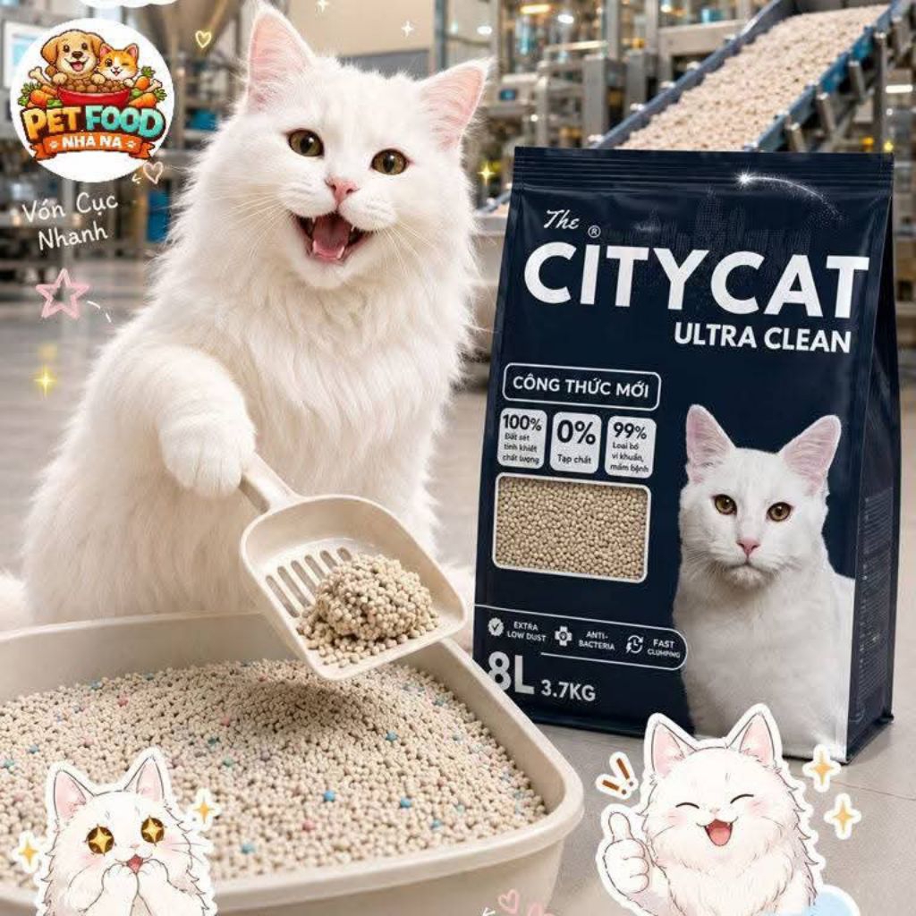 CÁT CITY CAT - CÁT VỆ SINH CHO MÈO THAN HOẠT TÍNH - BAO 8L