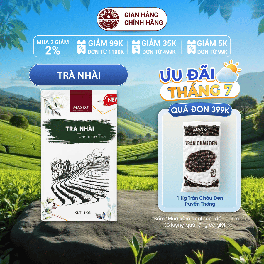 Trà Nhài Maxko (Túi 1Kg) - Hương Thơm Ngát Vị Thanh Nhẹ, Tiện Lợi Pha Chế