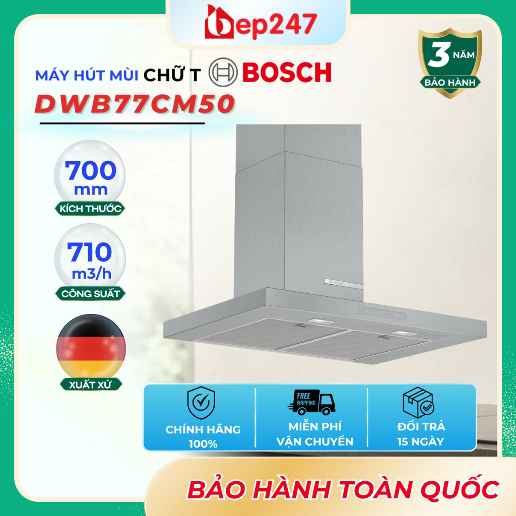 Máy Hút Mùi Bosch DWB77CM50 Series 4 70cm Inox Cao Cấp Hút Khử Mùi Nhà Bếp Công Suất Lớn