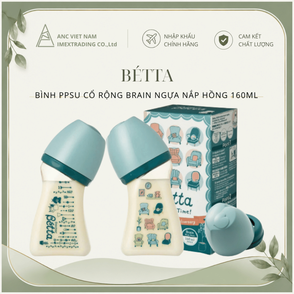 Bình Bétta PPSU Cổ Rộng Brain - Happy Time 160ml