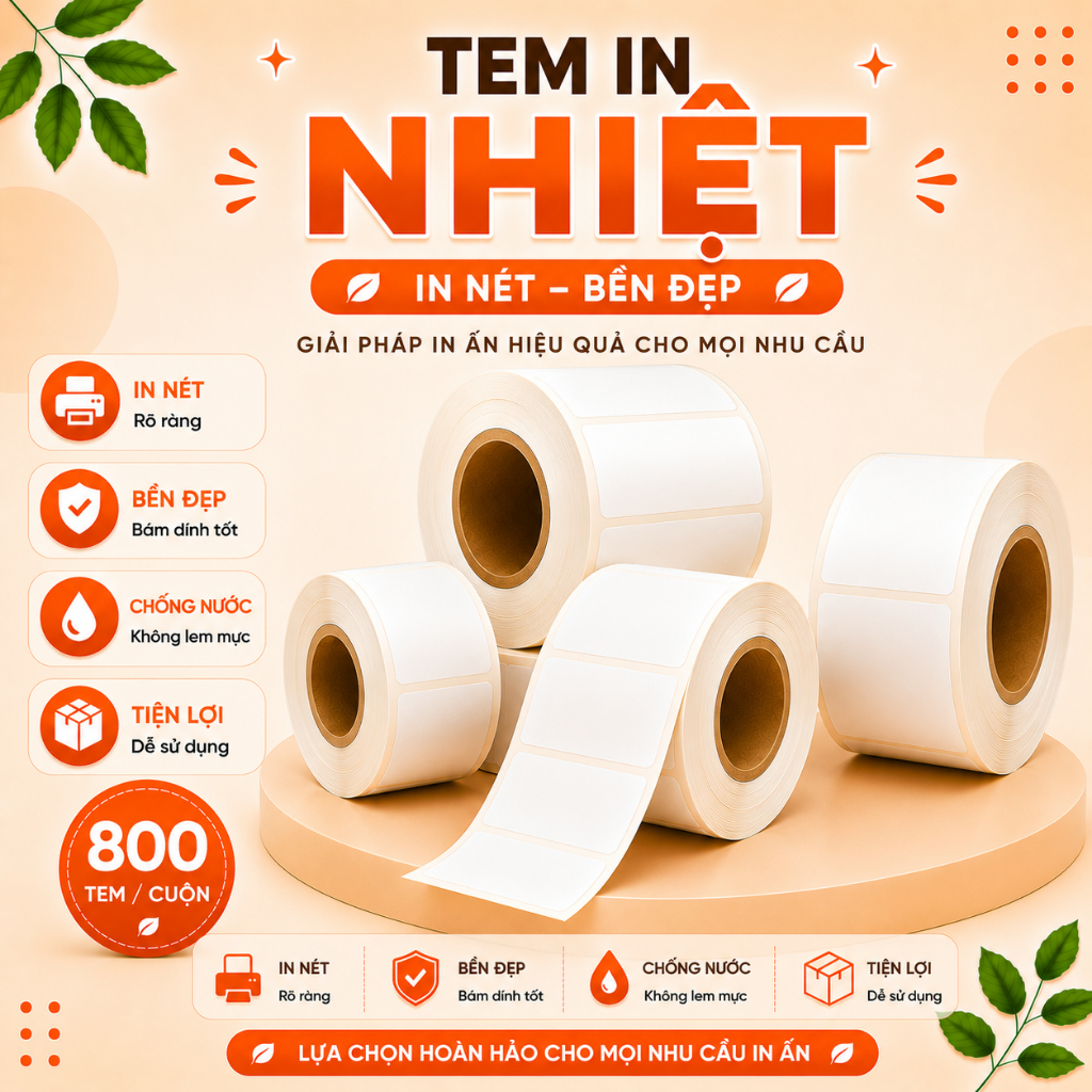 [2 CUỘN] TEM IN NHIỆT MÃ VẠCH CUỘN TRẮNG TỰ DÍNH - GIẤY DECAL NHIỆT IN TEM GIÁ,TEM KHO,TEM HÀNG HÓA