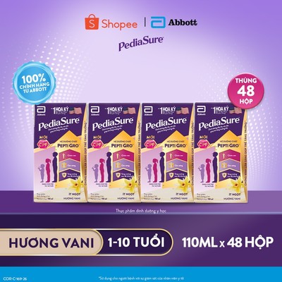 [HANNAH LIVE] Thùng 48 Hộp Sữa nước Pediasure 110ml Hương Vani Cho Trẻ Từ 1-10 Tuổi