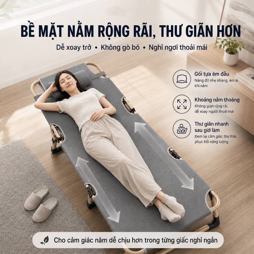Giường Xếp Gấp Gọn Cho Phòng Nhỏ Giường Ngủ Trưa 1 Người Khung Ống Tròn Chắc Chắn Vải Oxford 600D | BigBuy360 - bigbuy360.vn