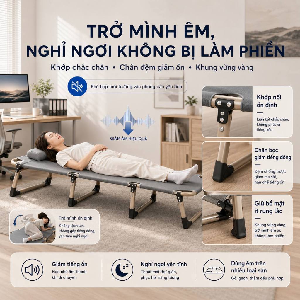 Giường Xếp Gấp Gọn Cho Phòng Nhỏ Giường Ngủ Trưa 1 Người Khung Ống Tròn Chắc Chắn Vải Oxford 600D | BigBuy360 - bigbuy360.vn