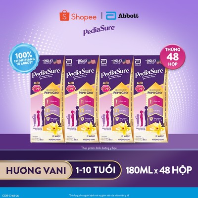 [HANNAH LIVE] Thùng 48 Hộp Sữa nước Pediasure 180ml Hương Vani Cho Trẻ Từ 1-10 Tuổi