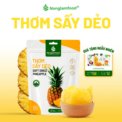 Thơm Sấy Dẻo NONGLAMFOOD Chuẩn Xuất Khẩu Chua Ngọt Tự Nhiên Đồ Ăn Vặt Trái Cây Sấy Dẻo Túi 200g
