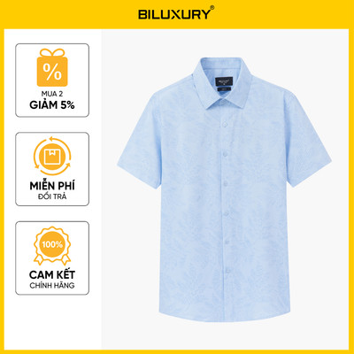 [NEW 2026] Áo Sơ Mi Xanh Ngắn Tay Thiết Kế Caro 1SMCH617XAH Biluxury Form SLIMFIT Kháng Khuẩn Bền Màu