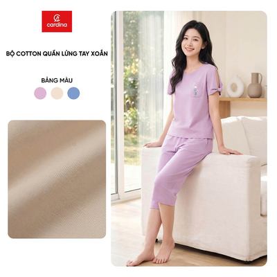 Đồ bộ nữ CARDINA chất liệu cotton tay xoắn phốiquần lửng 5BCL01