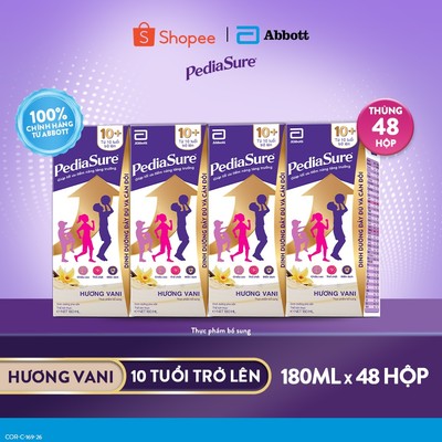 [HANNAH LIVE] Thùng 48 Hộp Sữa nước Pediasure 10+ Loại 180ml Hương Vani Cho Trẻ Từ 10 Tuổi