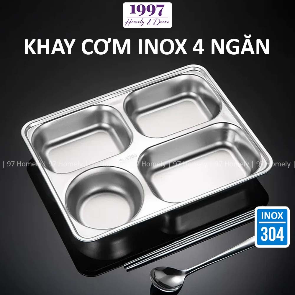 [Combo 5] Khay Cơm Inox Chống Gỉ 4 Ngăn Sâu Cho Quán Ăn Canteen Trường Học 97HOMELY DT251000301
