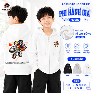 Áo Khoác Hoodie Zip Dây Kéo Form Rộng Nỉ Lót Bông PHI HÀNH GIA MUSIC cho bé 13 đến 50kg - Con Xinh