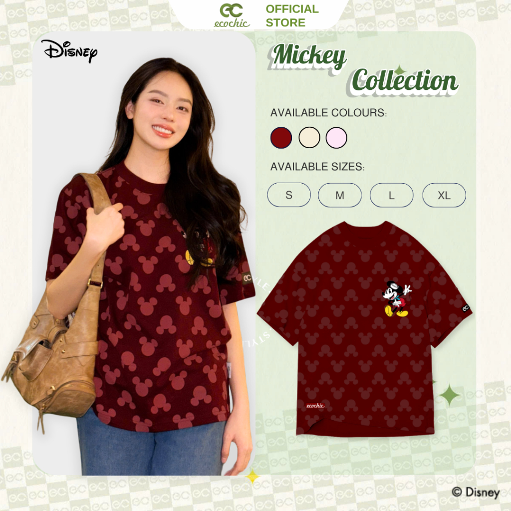 [LIVE KOL] Áo Phông Oversize ECOCHIC TS013A Hình In Mickey Chính Hãng Bản Quyền Disney MICKEY COLLEC