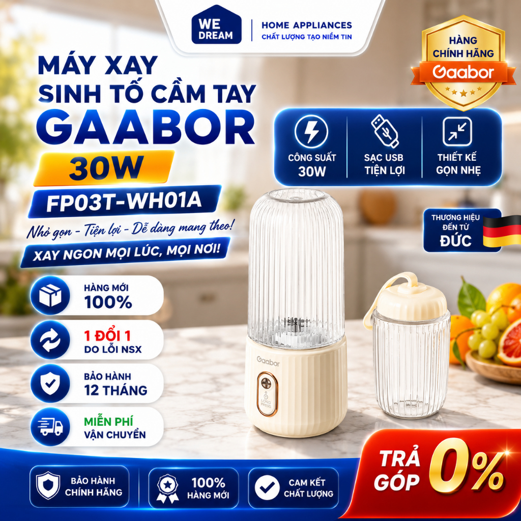 Máy Xay Sinh Tố Cầm Tay Mini Gaabor FP03T-WH01A - Hàng Chính Hãng
