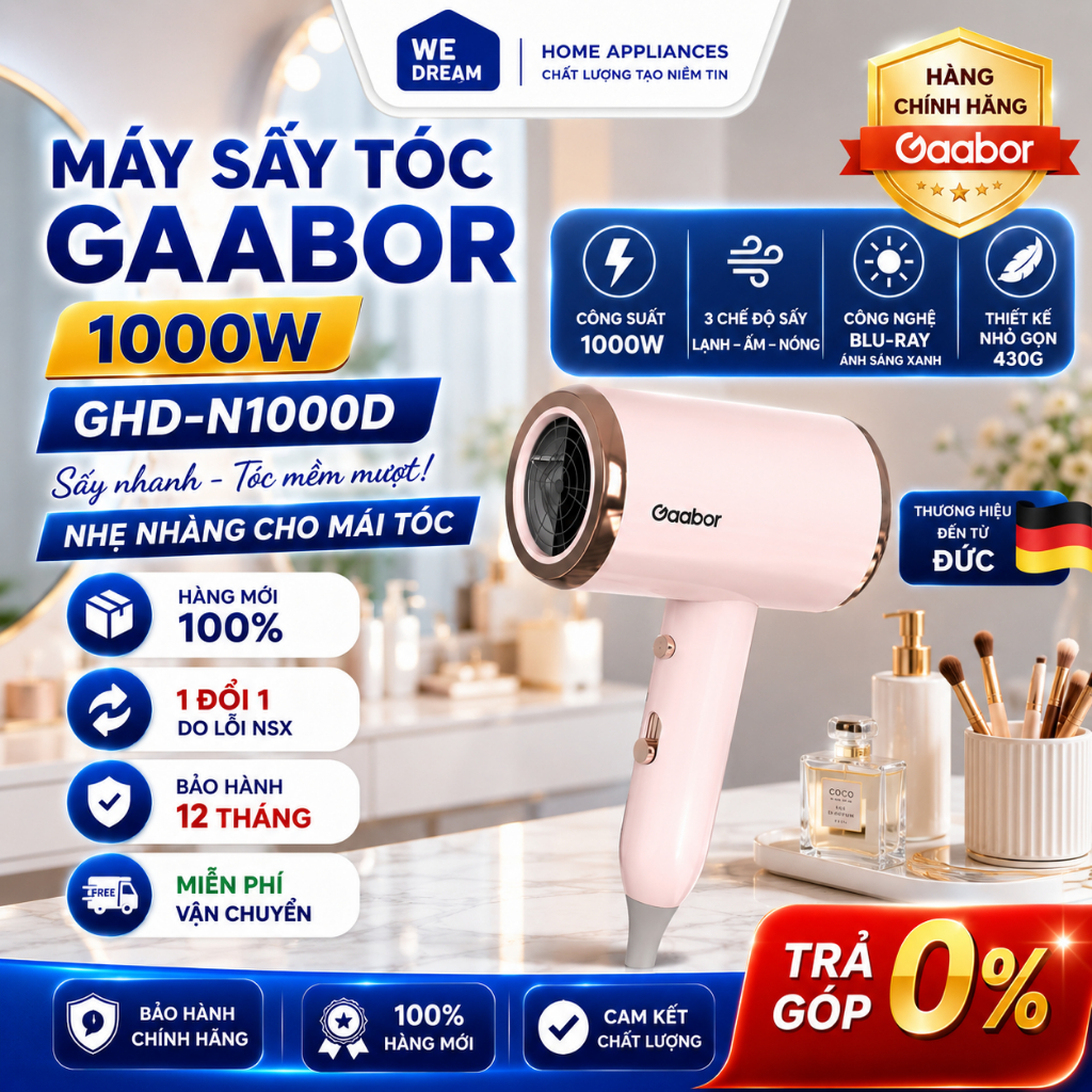 Máy Sấy Tóc Gaabor GHD-N1000D 1000W - Hàng Chính Hãng