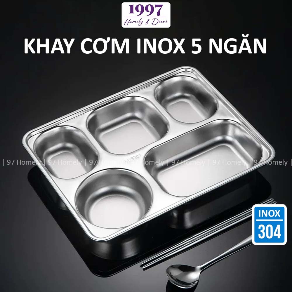 [Combo 5] Khay Cơm Inox Chống Gỉ 5 Ngăn Sâu Cho Quán Ăn Canteen Trường Học 97HOMELY DT251000301