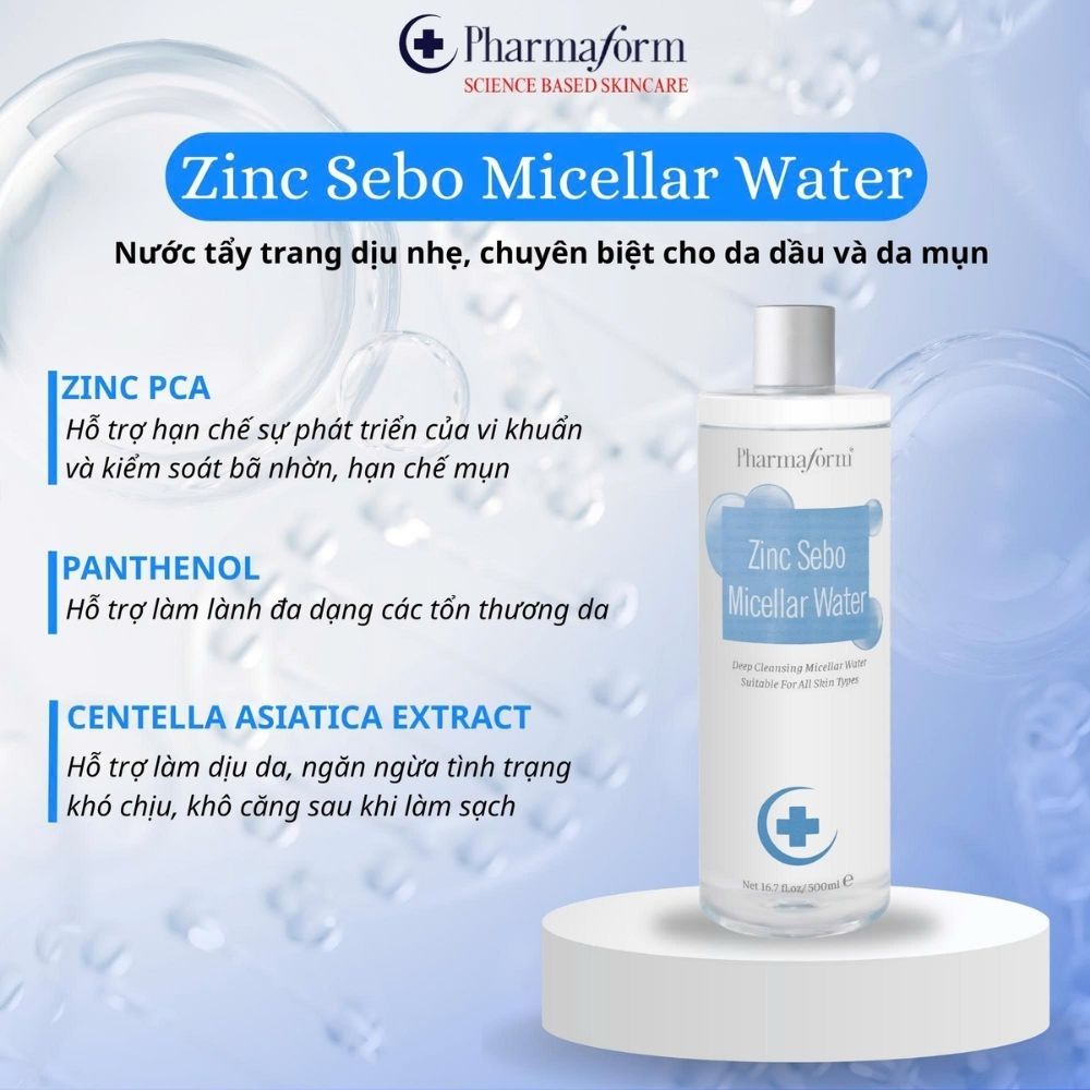 Ảnh 5 của Nước tẩy trang Pharmaform Zinc Sebo Micellar Water dành cho da dầu, da mụn.