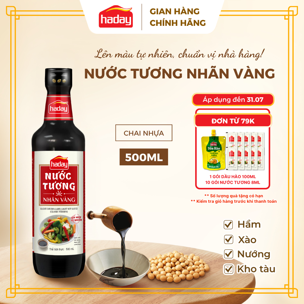 Nước tương Haday Nhãn Vàng 500ml - Ăn chay, nấu món ăn, làm nước chấm dimsum