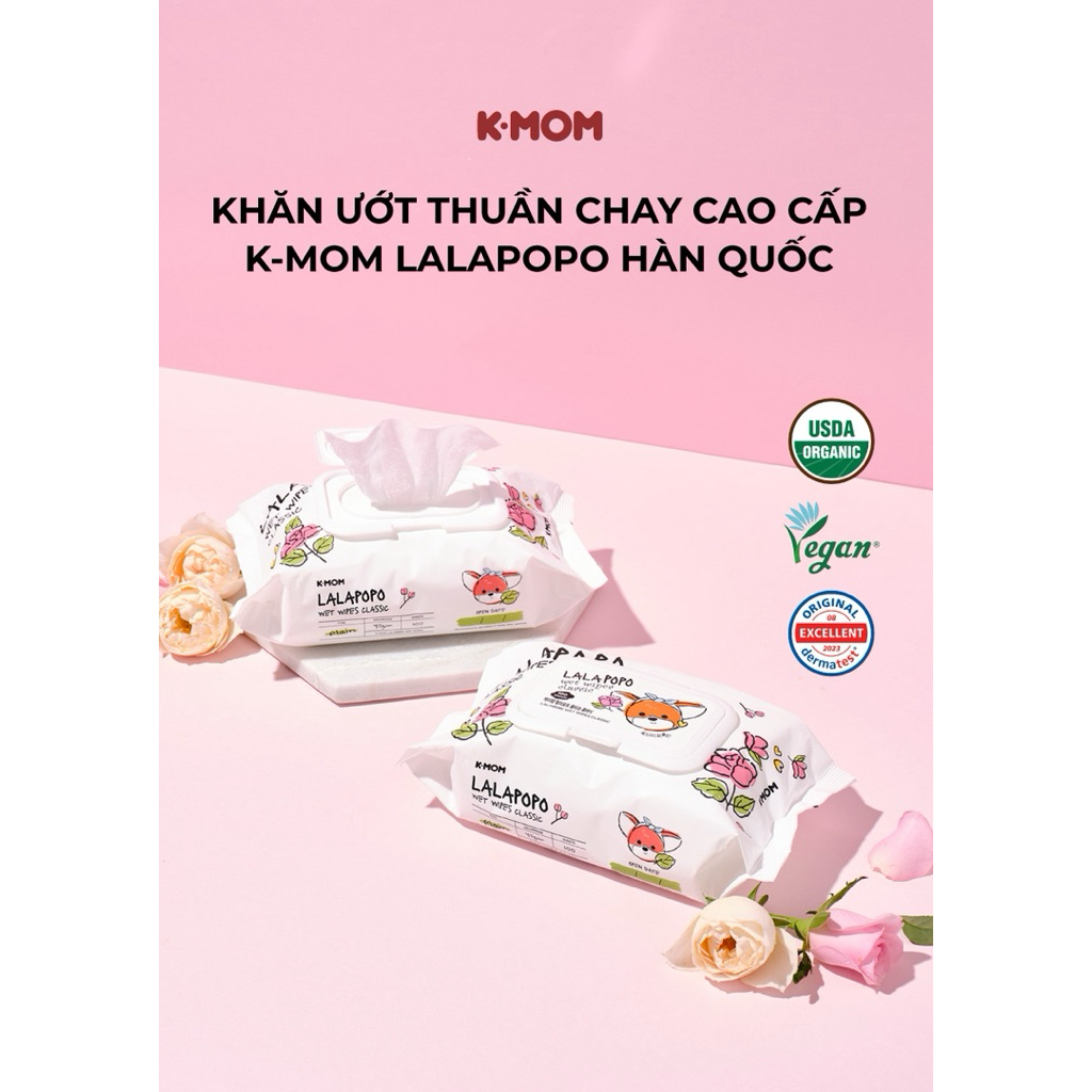 Khăn Ướt Thuần Chay K-MOM LALAPOPO 100 Tờ