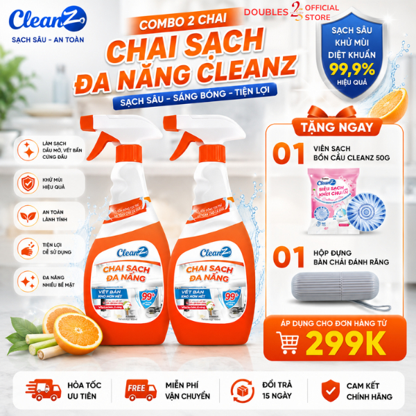 Combo 2 chai sạch đa năng nhà bếp toilet CleanZ 450ml đánh bay vết bẩn cứng đầu - DOUBLES 2SSHOP