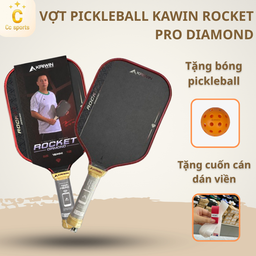 [ KAIWIN ] VỢT PICKLEBALL KAWIN ROCKET DIAMOND PRO CHÍNH HÃNG- tặng quấn cán dán viền