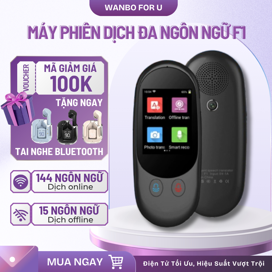 Máy Phiên Dịch F1, Dịch Trực Tiếp, Giọng Nói Cực Chuẩn Xác, Dịch Nhạy Không Cần Kết Nối Mạng 11 Ngôn