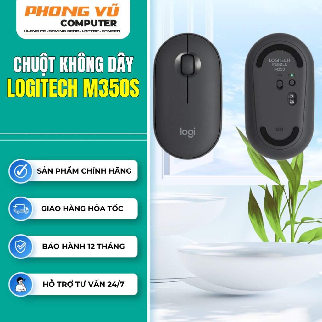 Chuột không dây Logitech Pebble M350s Màu Đen (Wireless/Bluetooth)