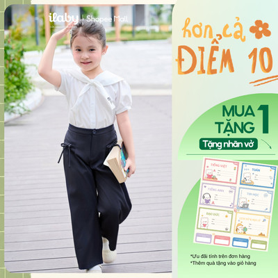 [TẶNG NHÃN VỞ] Quần áo đi học bé gái ILABY, áo sơ mi trắng cổ thủy thủ và quần dài suông [3221+3286]