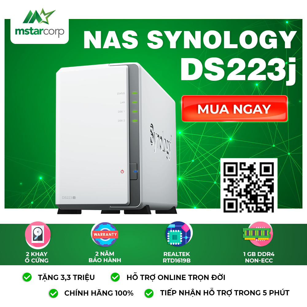 Nas Synology ds223j - Thiết bị lưu trữ dữ liệu (2bay)