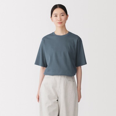 [26AW] MUJI Áo Thun Nữ Vải Cool Touch Cổ Tròn Dáng Rộng Tay Ngắn