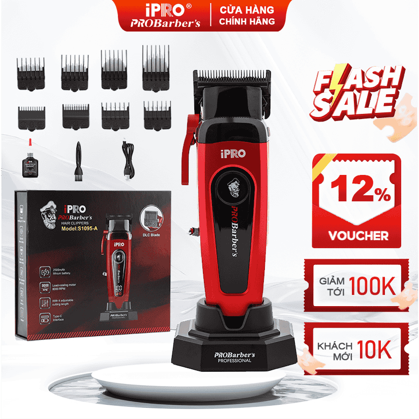 [iPRO ProBarber's] Tồng Đơ Cắt Tóc Nam S1095-A Phiên Bản Nâng Cấp Pn Trẩu Động Cơ Mạnh 8000RPM