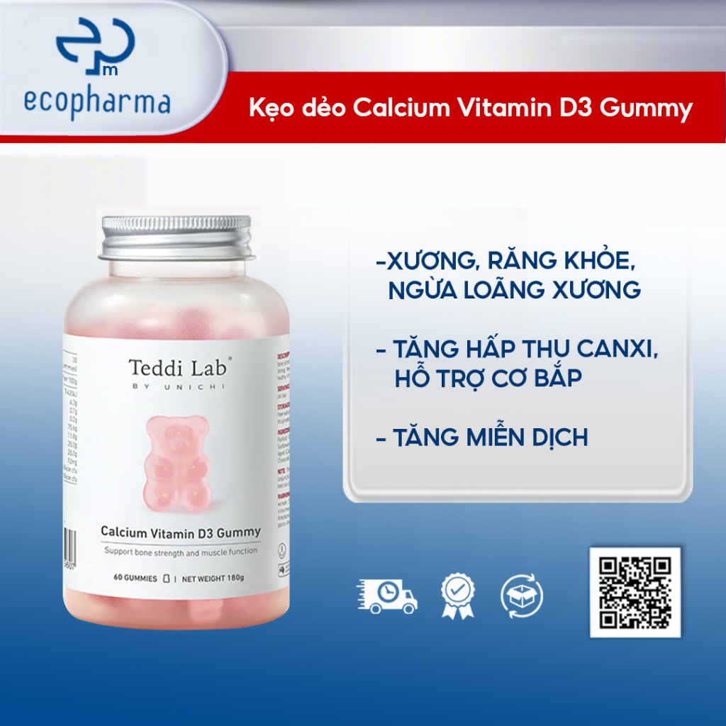 Kẹo dẻo tăng cường Canxi Unichi Calcium Vitamin D3 Gummy