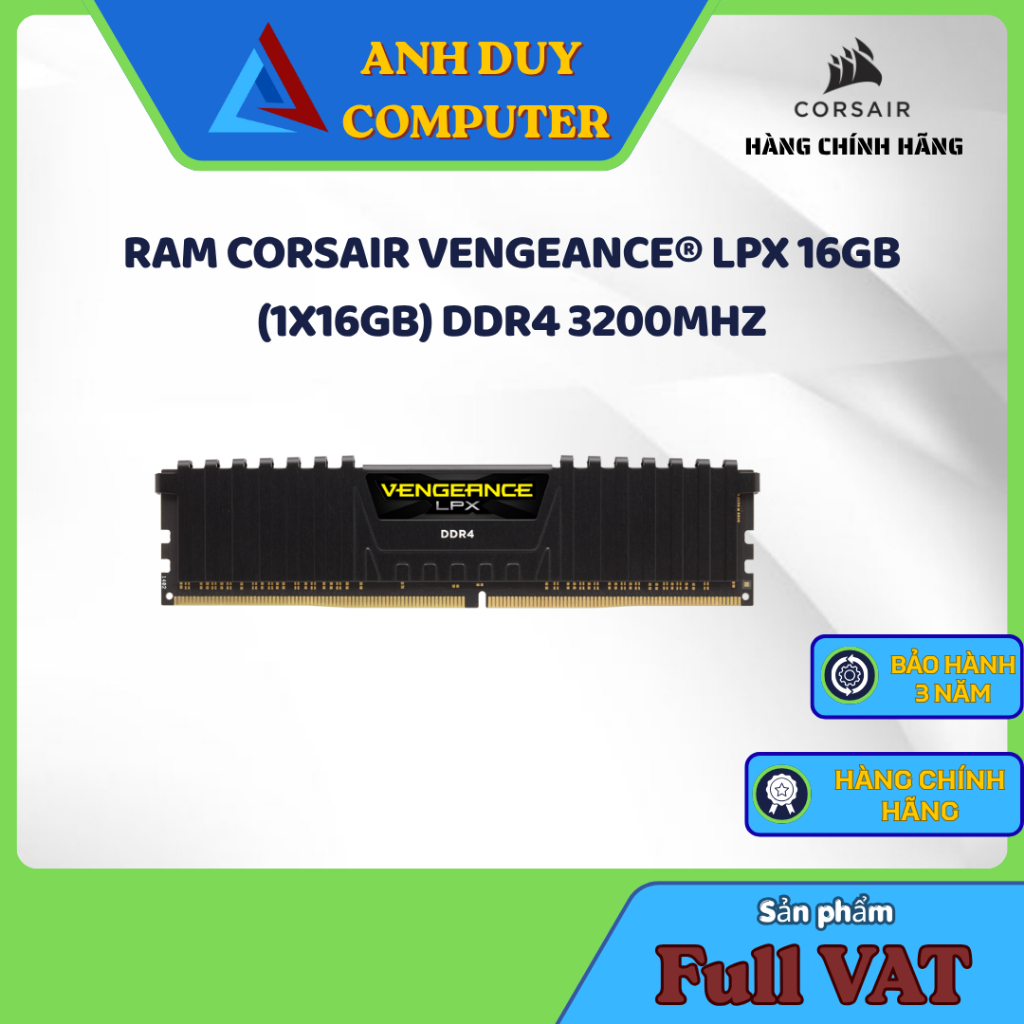 RAM CORSAIR VENGEANCE LPX DDR4 16GB 3200MHZ Màu Đen Chính Hãng Full Vat