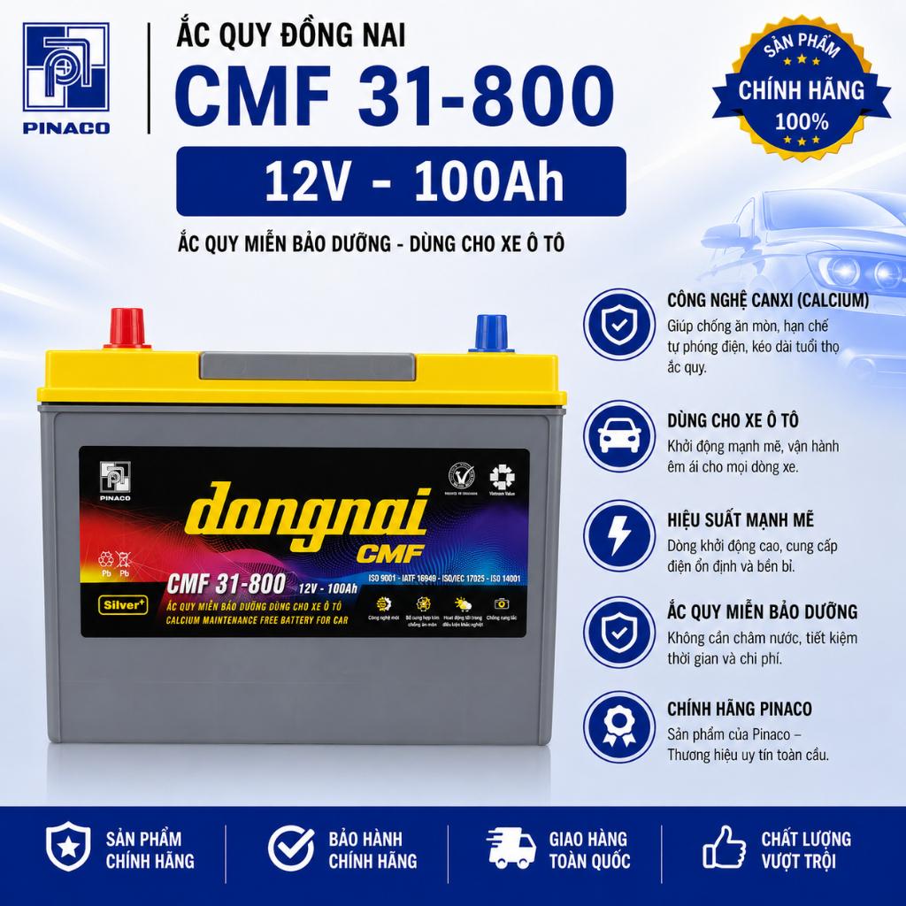 Bình ắc quy 12v miễn bảo dưỡng đồng nai CMF 31800 (12V - 100ah) chuyên sài cho xe tải, máy phát điện