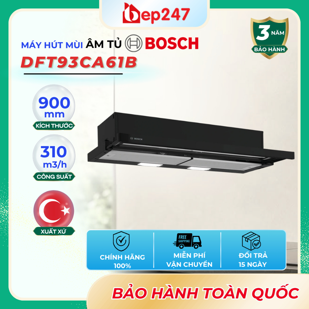 Máy Hút Mùi Bosch DFT93CA61B Serie 2 Âm Tủ 90cm Màu Đen Chính Hãng Hút Mùi Nhà Bếp