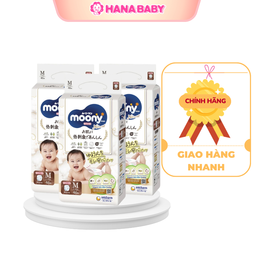 Combo 3 Bịch Tã/Bỉm Moony Dịu Nhẹ, Moony Natural, Moony trắng Đủ Size Cho Bé Yêu
