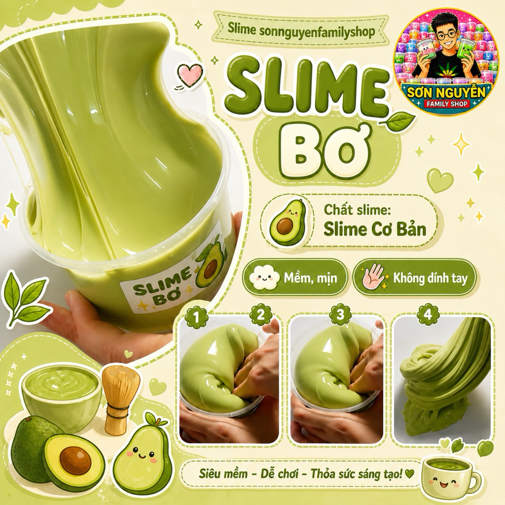 🇻🇳Slime “ slime bơ xanh “ / Basic Slime ( Slime Cơ Bản, Bóng, Dẻo ) - Slime sonnguyenfamilyshop