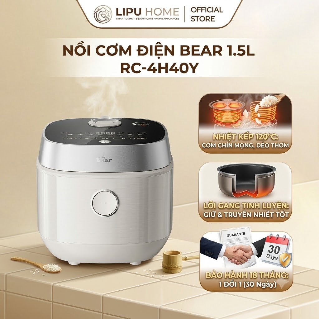 Nồi cơm điện Bear 4L RC-4H40Y - Chính hãng Bảo hành 18 Tháng - 1 đổi 1 trong 30 ngày - HOT NEW 2026