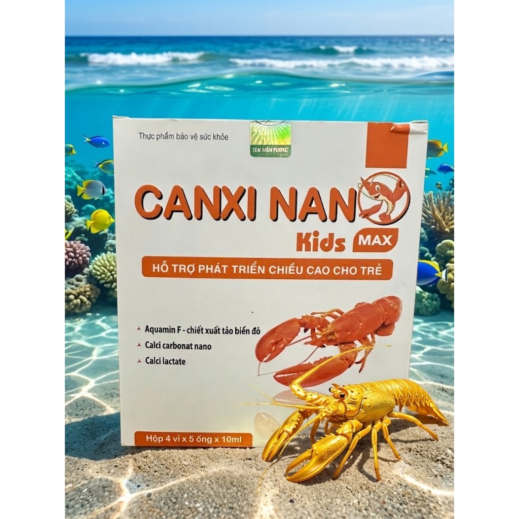 CANXI NANO Kids Max (hộp 20 ống), Canxi  tôm hùm cho trẻ từ 0 - 6 tuổi và trẻ trên 6 tuổi, người lớn