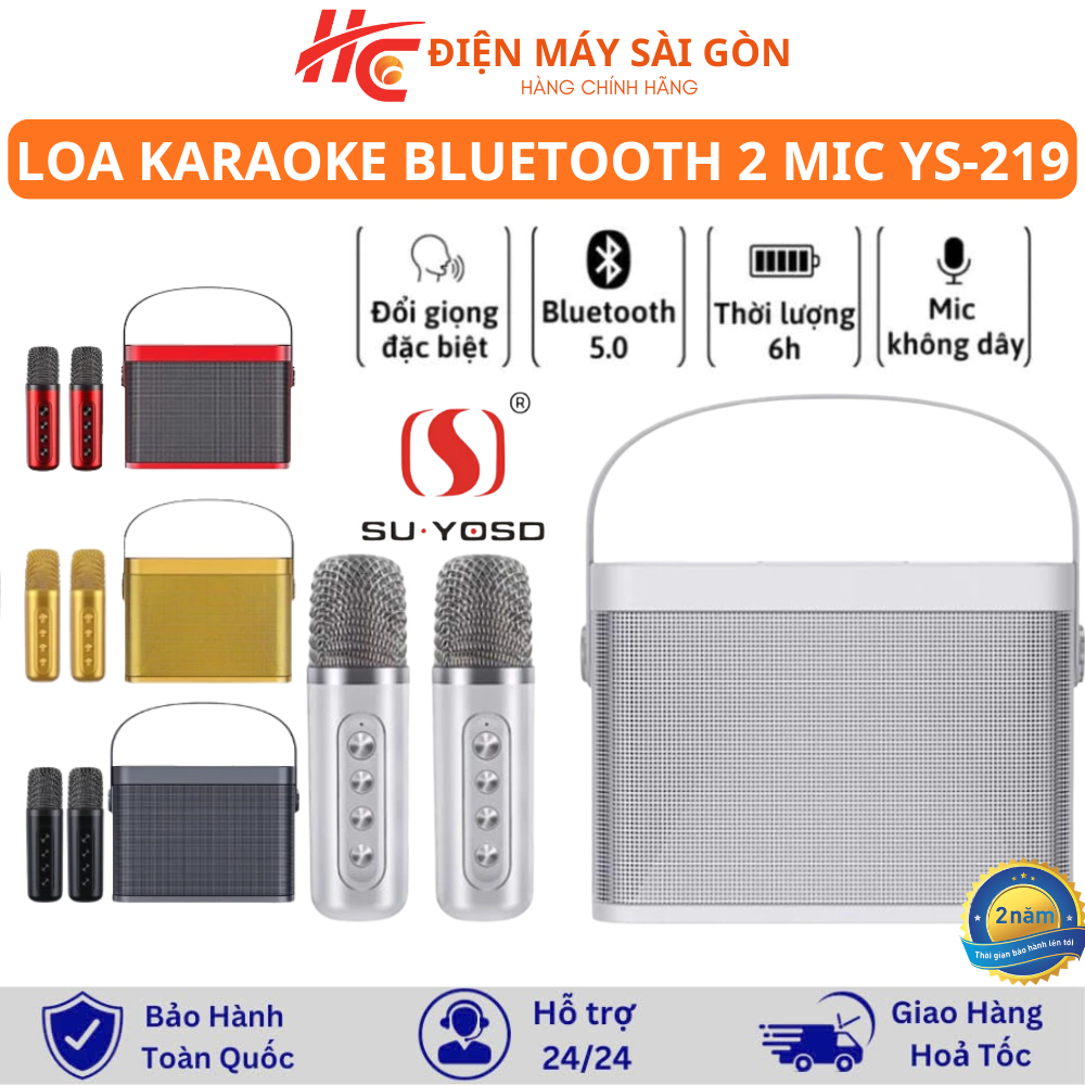 Loa Bluetooth Karaoke Kèm 2 Mic YS-219 Âm Thanh Đỉnh, Thiết Kế Đẹp, Bass Cực Mạnh, Bảo Hành 24 tháng