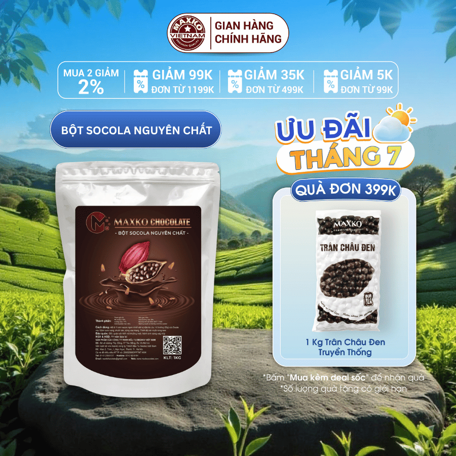 Bột Sô cô la Nguyên Chất túi 1kg thương hiệu Maxko