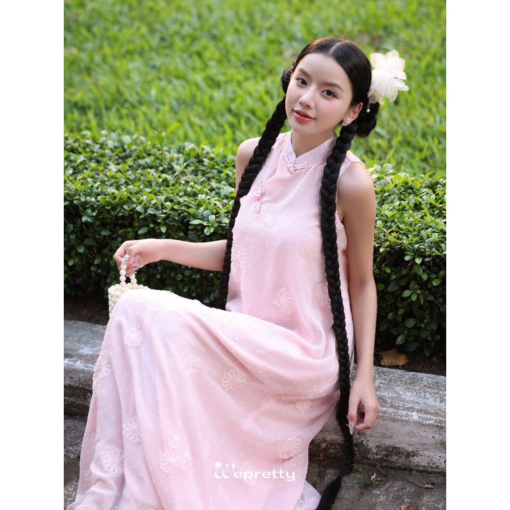 Váy Sườn Xám Suông Dài MỸ HOA Wepretty Clothes In Hoa Phối Cúc Vải Nhẹ Nhàng Nữ Tính Thanh Lịch AH14