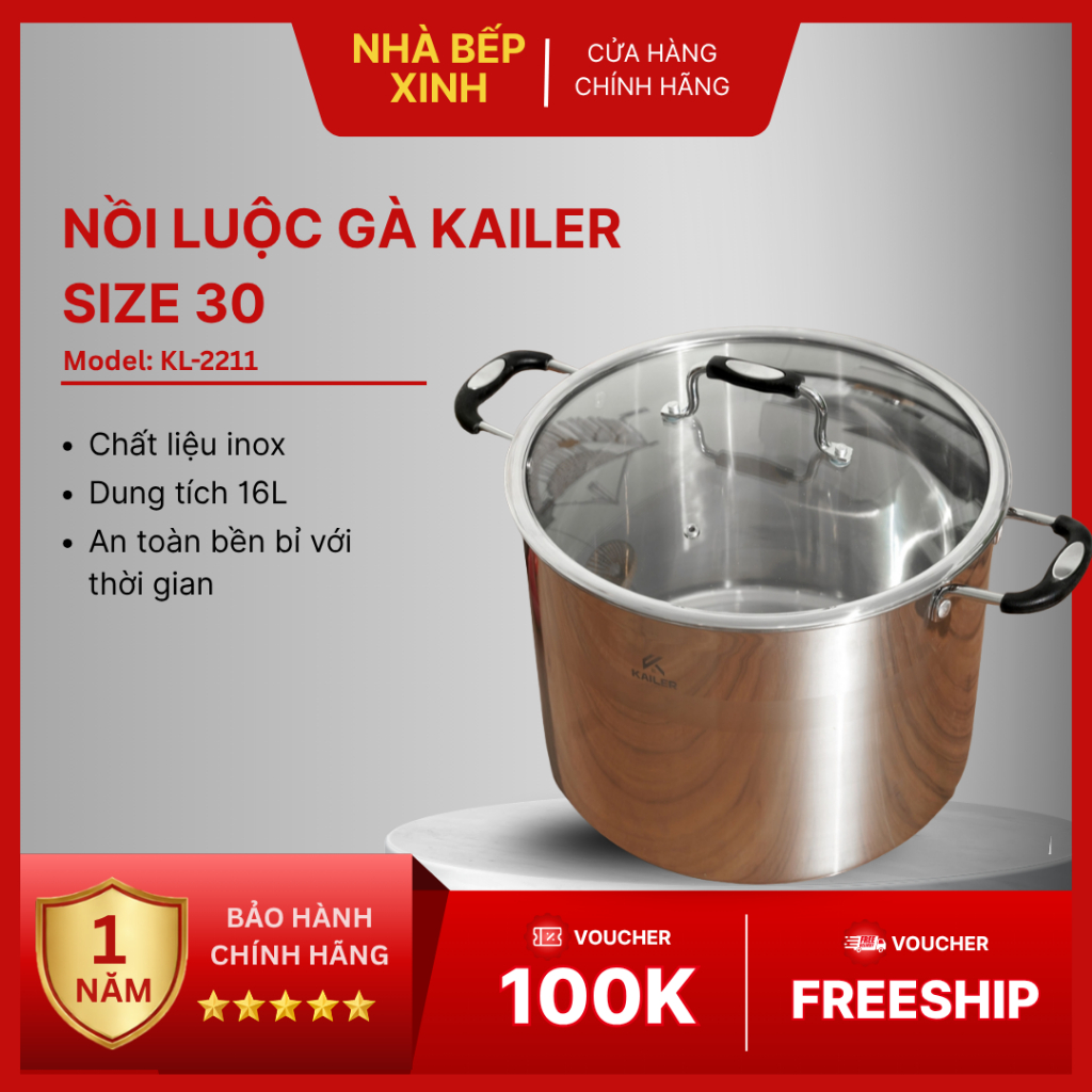 Nồi Luộc Gà KAILER KL-2211 Dung Tích 16L Chất Liệu Inox Bền Đẹp, Dễ Vệ Sinh Sau Khi Dùng - Nhà Bếp X