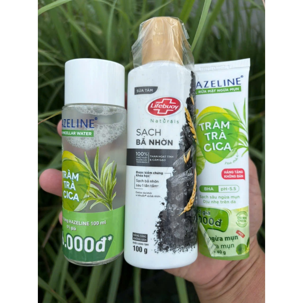 COMBO 3 món gồm 1 tẩy trang hazeline 100g +1 sữa rửa mặt Hazeline 40g +1sữa tắm Lifebuoy than hoạt t