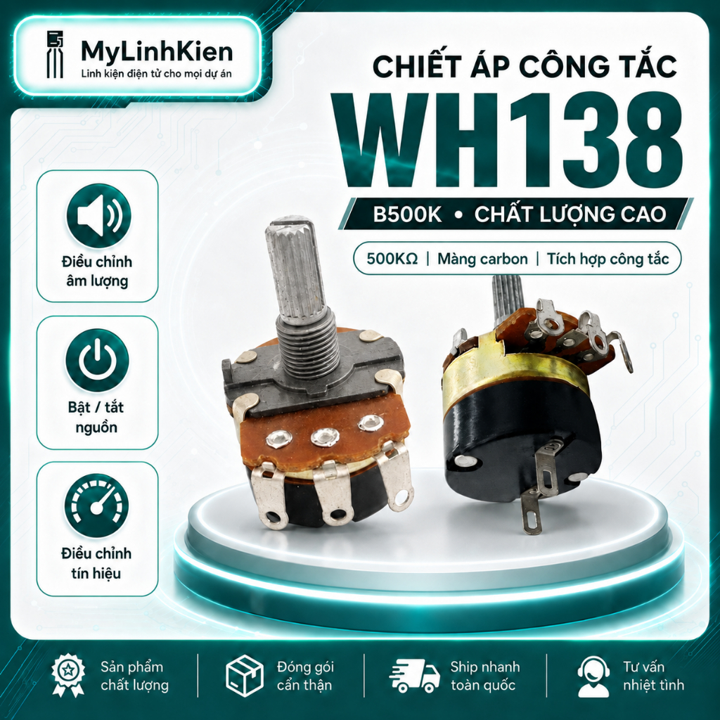 Chiết áp công tắc 500K WH138-1 B500K chất lượng cao.