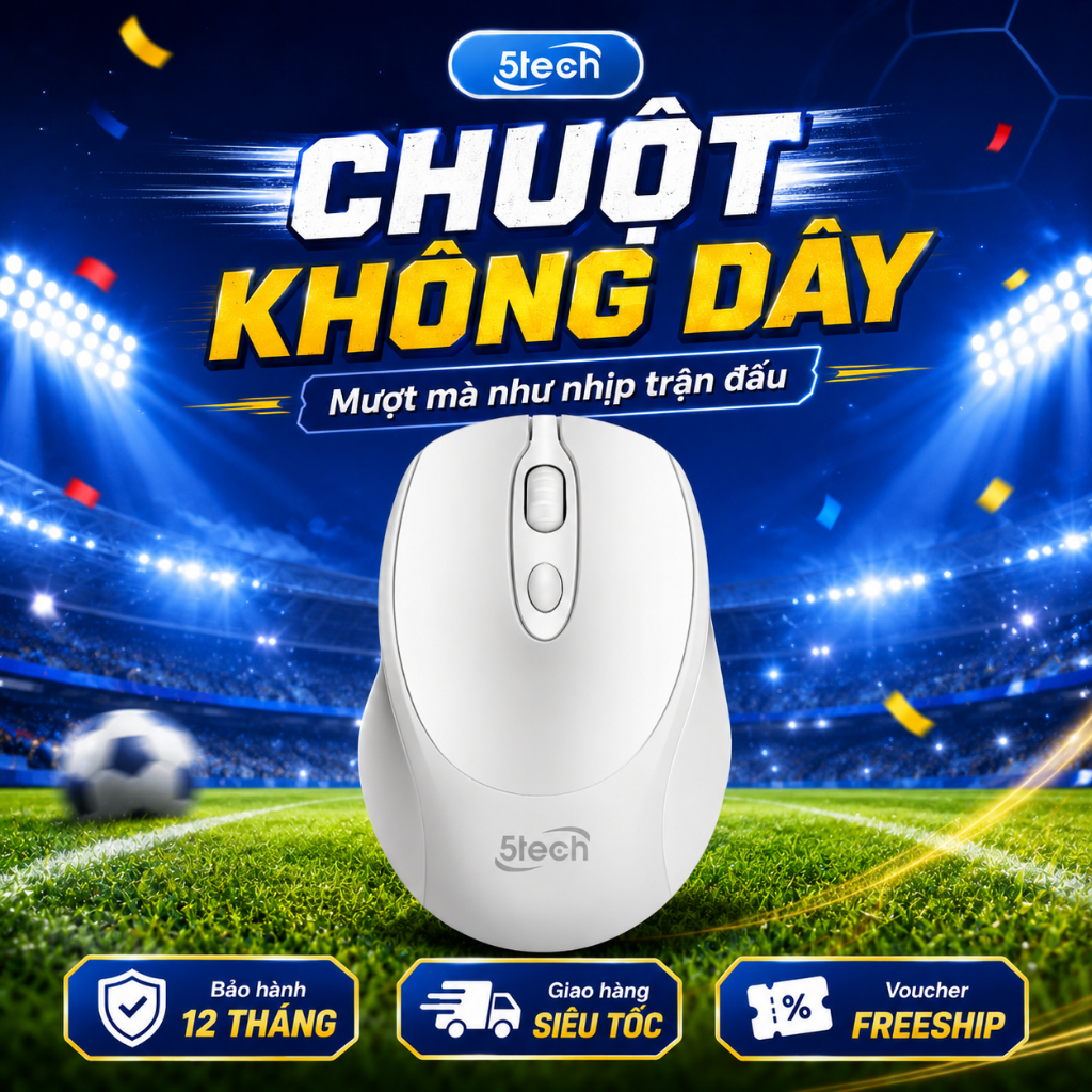 Chuột không dây 5TECH cho máy tính gaming sạc pin, siêu nhạy cho laptop, chất liệu nhựa ABS cao cấp