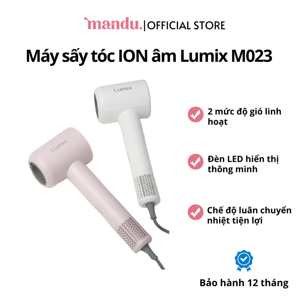 Máy sấy tóc ION âm Lumix M023, sấy nhanh, êm, bảo vệ tóc uốn nhuộm