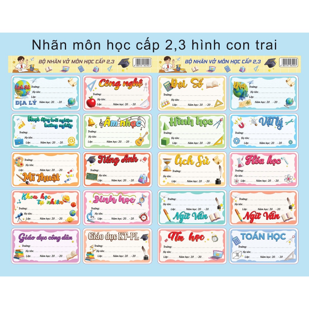 Nhãn vở,nhãn vở hoạt hình có keo dán sẵn (sét 50 nhãn,100 nhãn)