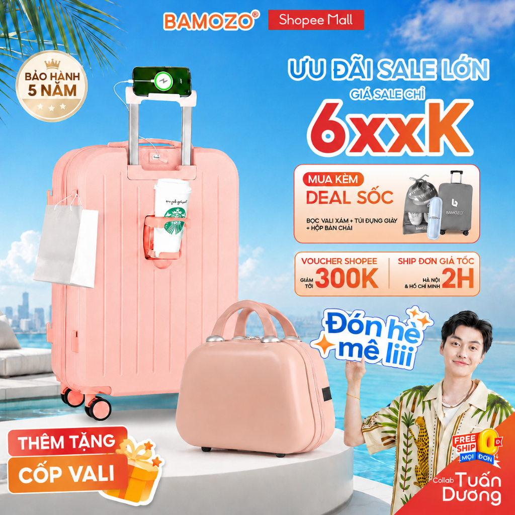 [TẶNG CỐP 0Đ] Vali Du Lịch B Bamozo 8812 Size 20/24 inch, ABS Cao Cấp Bảo Hành 5 Năm - Lỗi 1 Đổi 1 T